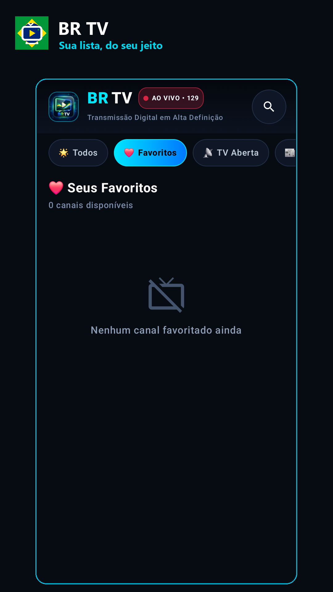 Lista de favoritos no BR TV